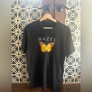 Black T-Shirt with Yellow Butterfly Graphic “Hazel”